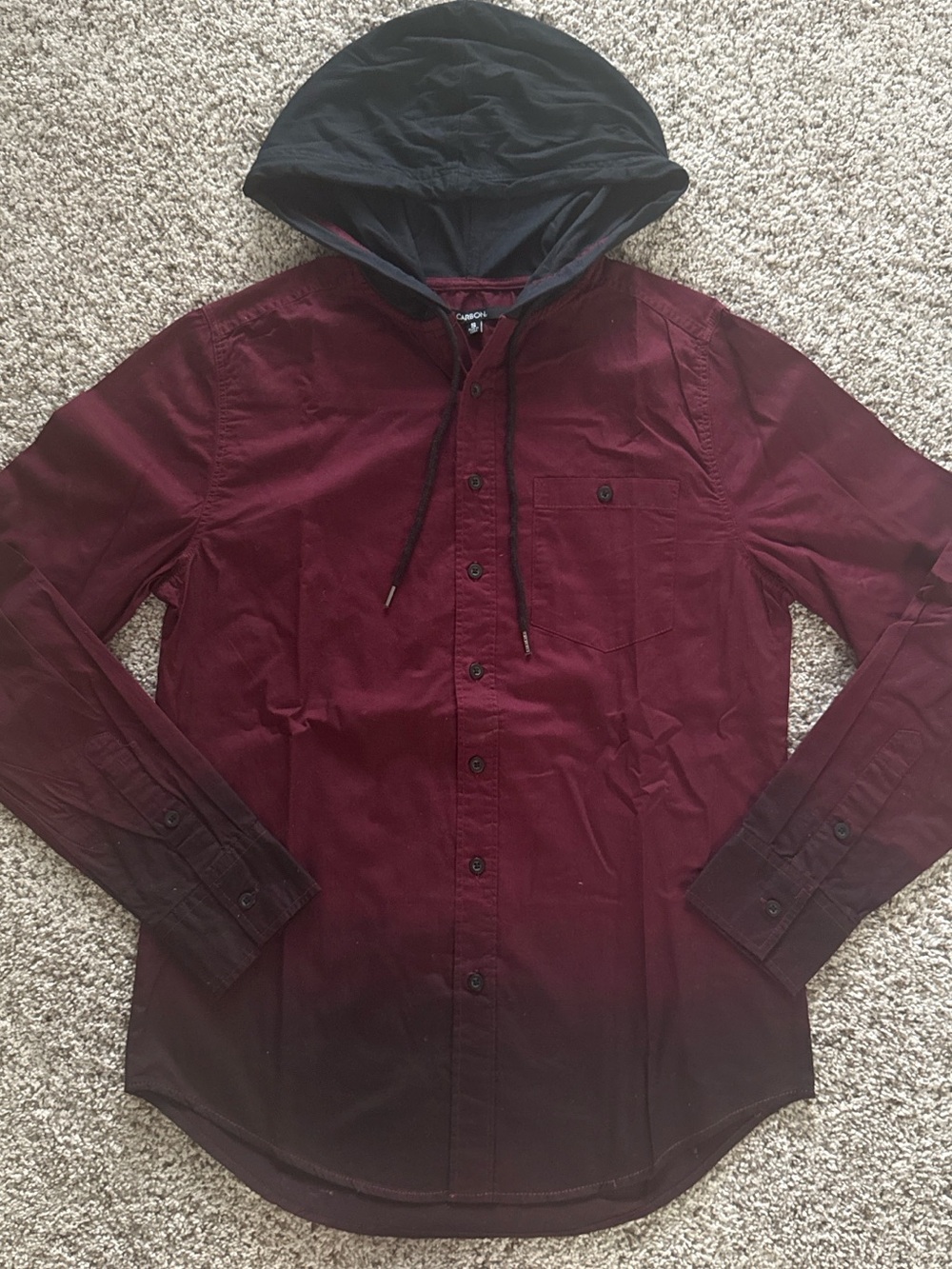 Carbon Men's Burgundy Hooded Shirt Jacket with Black Hood